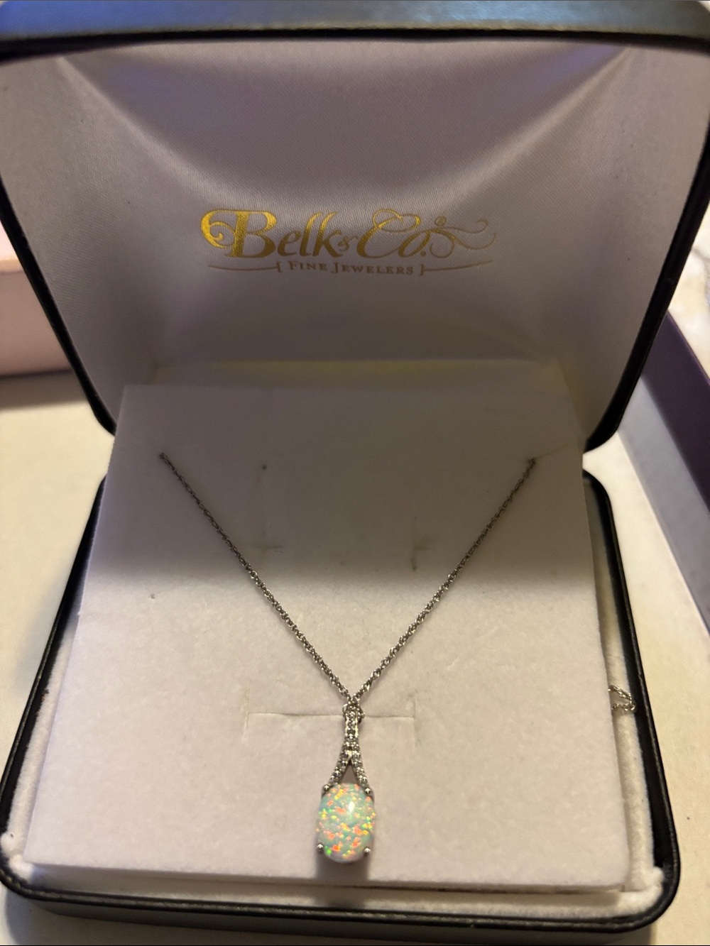 Opal Pendant Necklace in Iridescent White